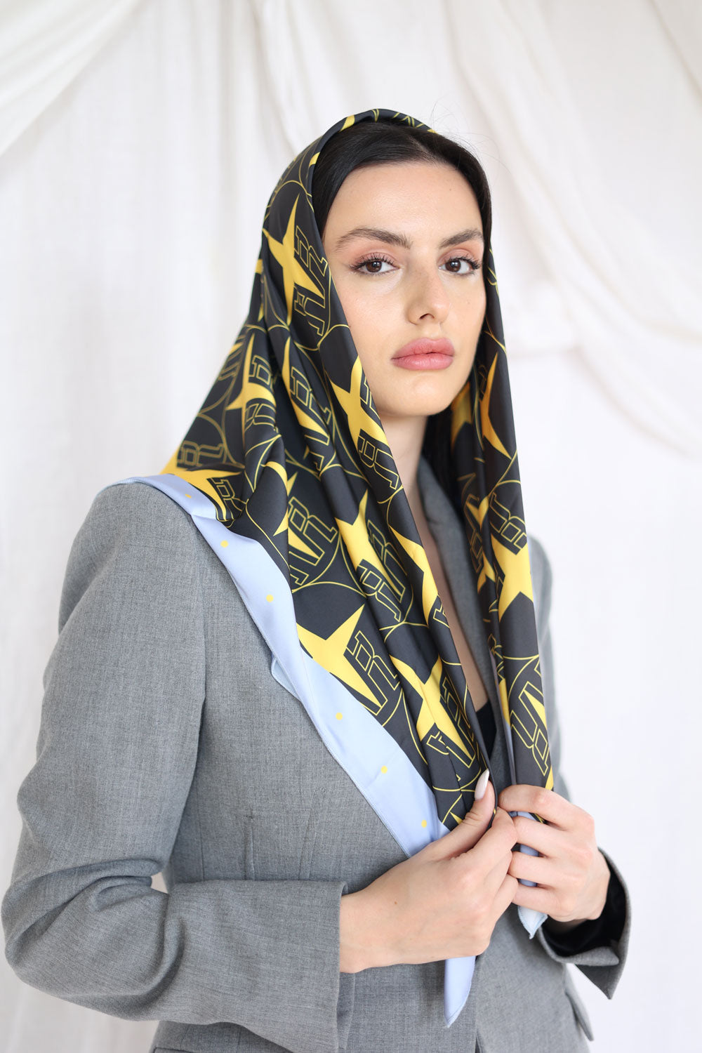 Golden Sky of Stars Silk Scarf
