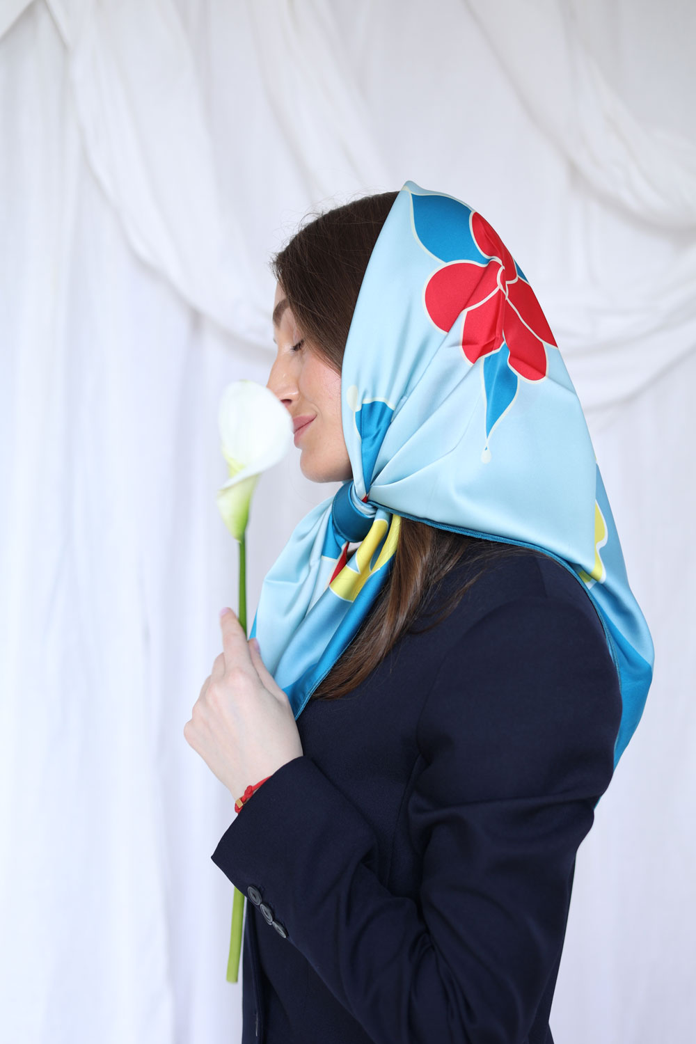 Blue Blossom Silk Scarf