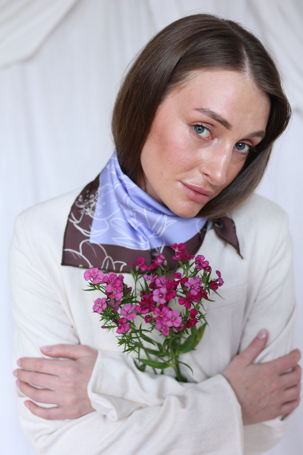 Blue Bloom Silk Scarf