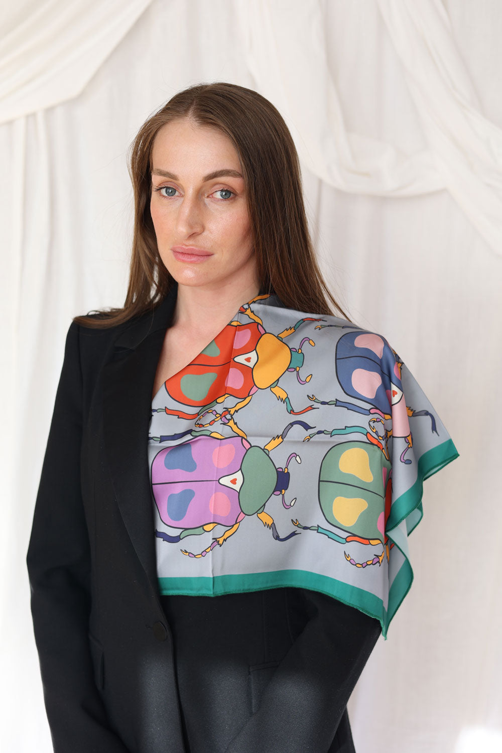Colorful Beetles Silk Scarf