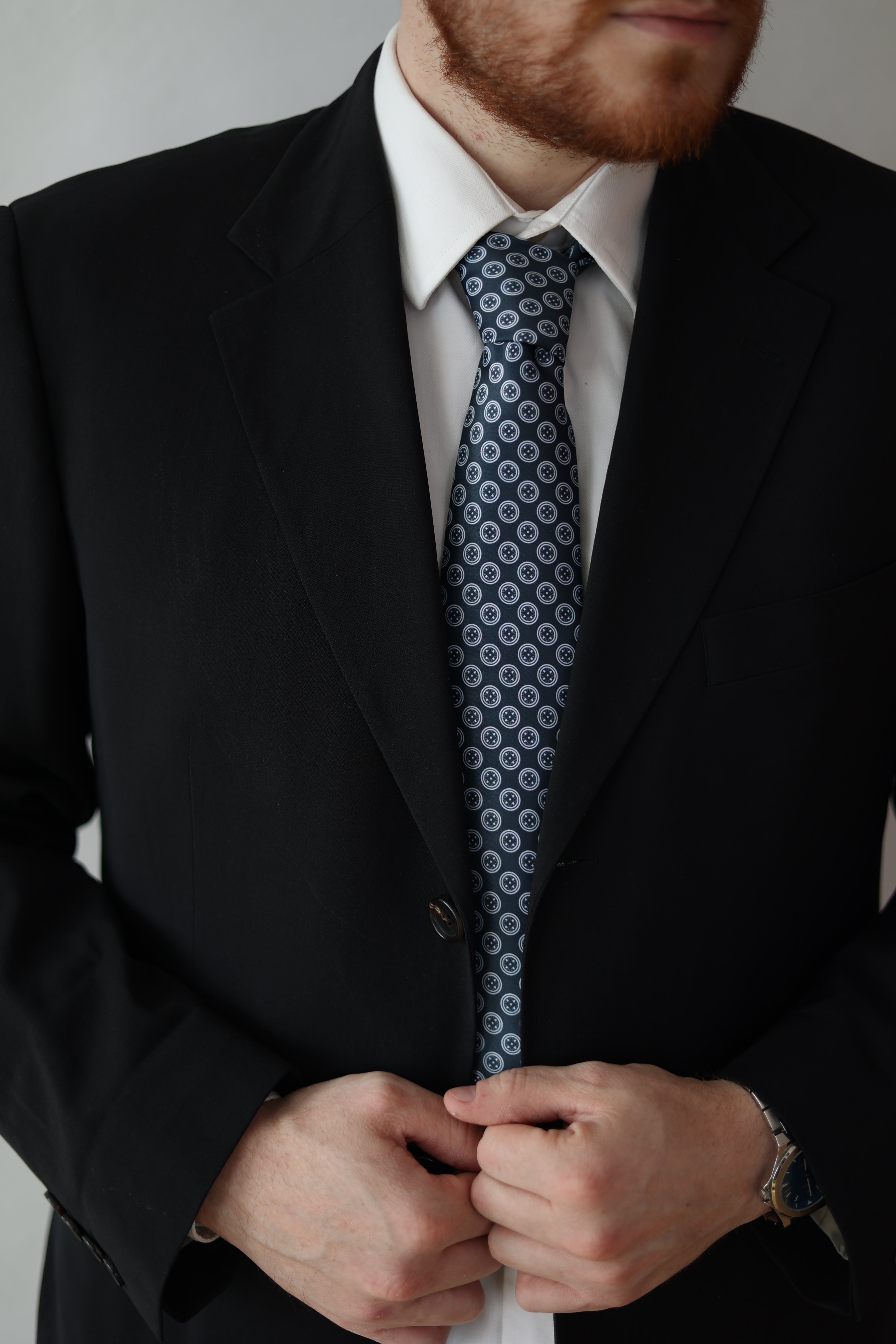 Smoke Black Sword & Shield Silk Tie