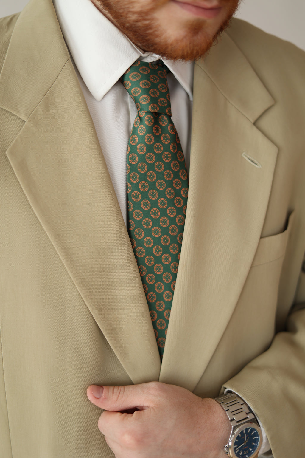 Deep Green Sword & Shield Silk Tie