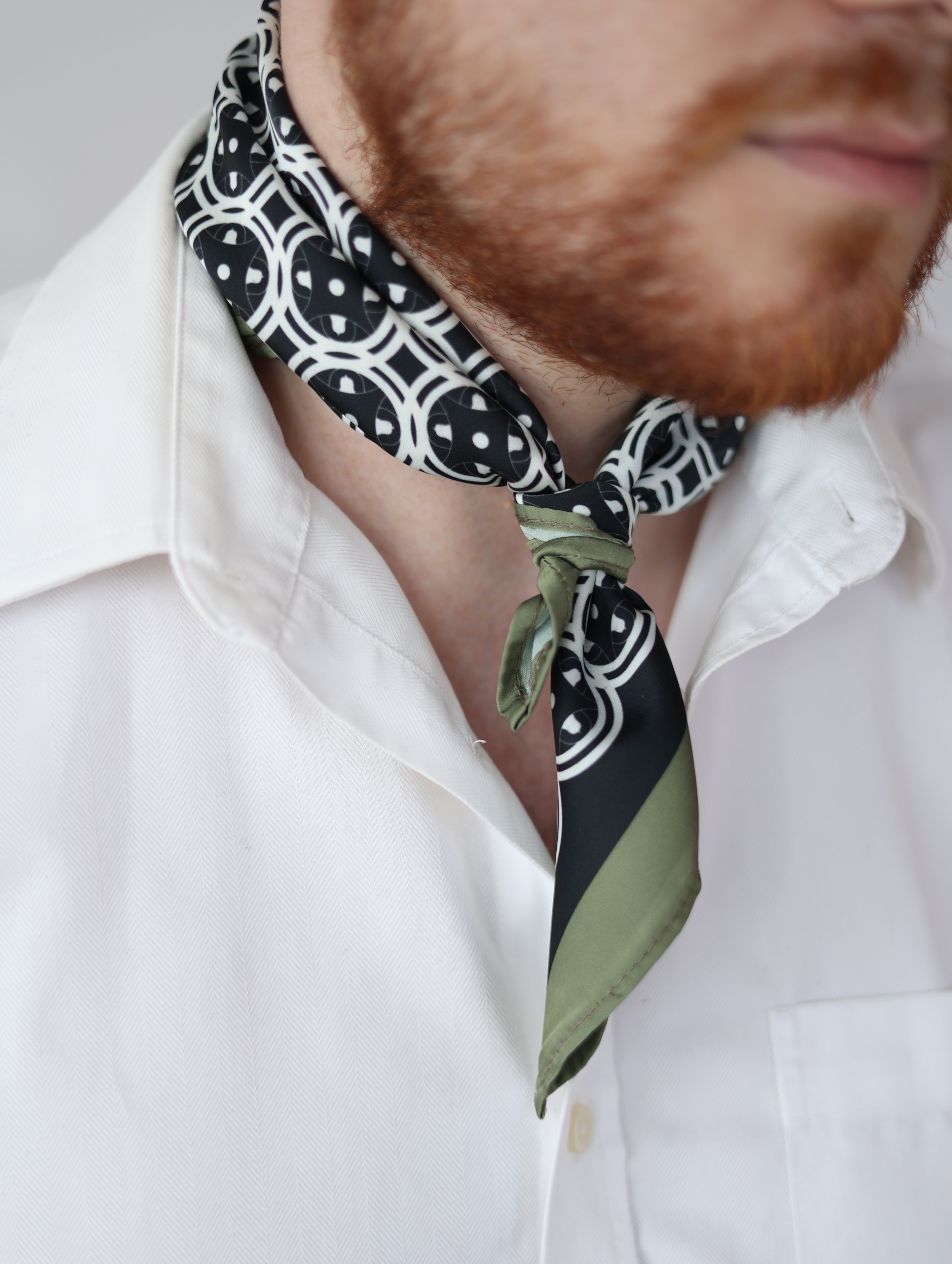 Black & Olive Sword & Shield Silk Pocket Square