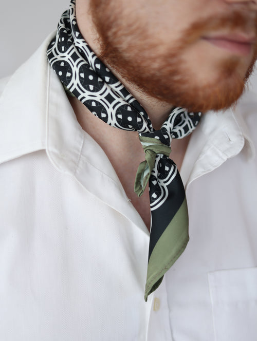 Black & Olive Sword & Shield Silk Pocket Square