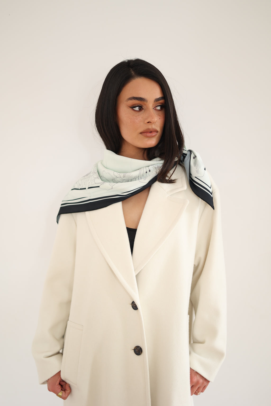White Garden Silk Scarf