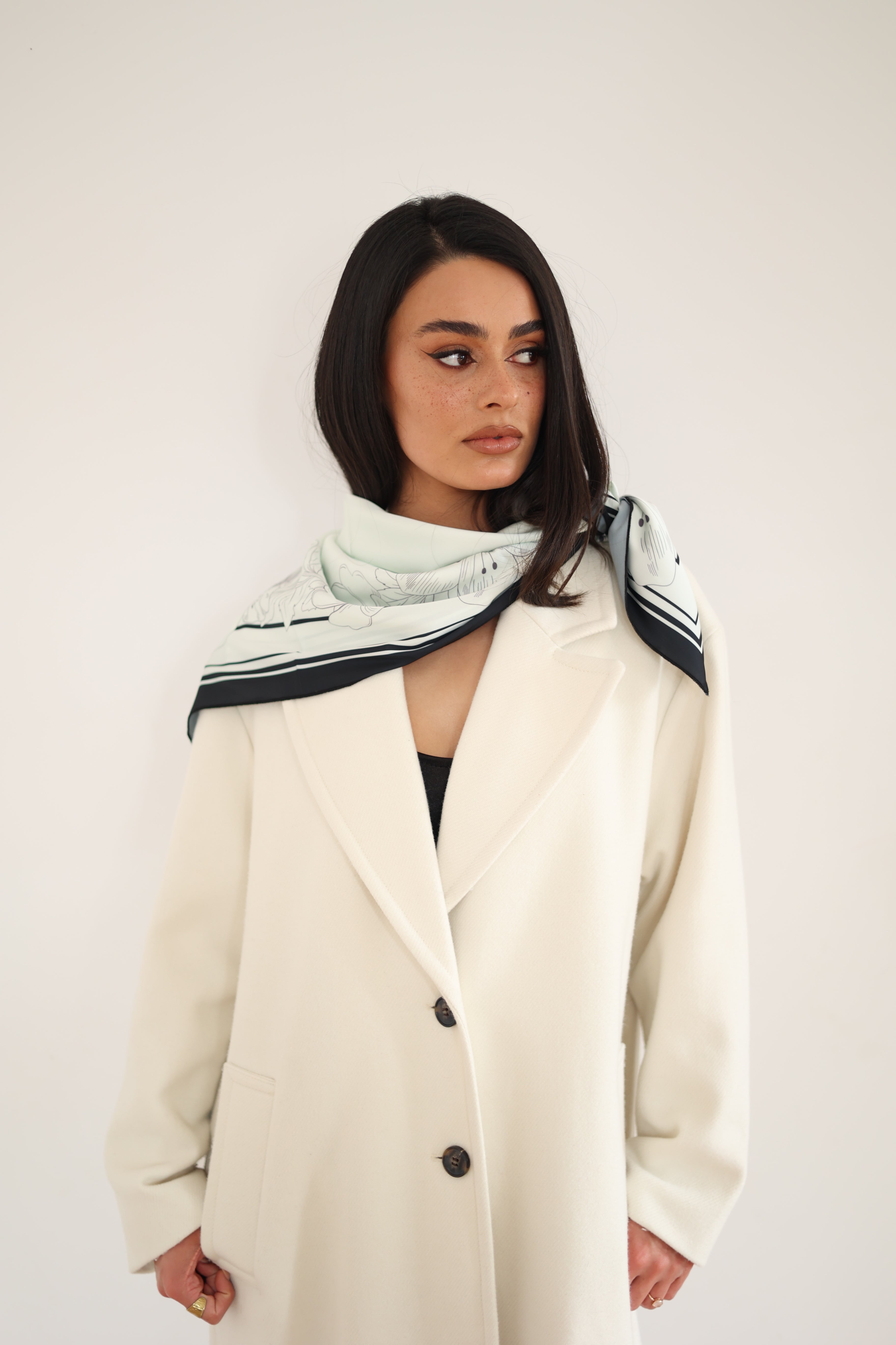 White Garden Silk Scarf