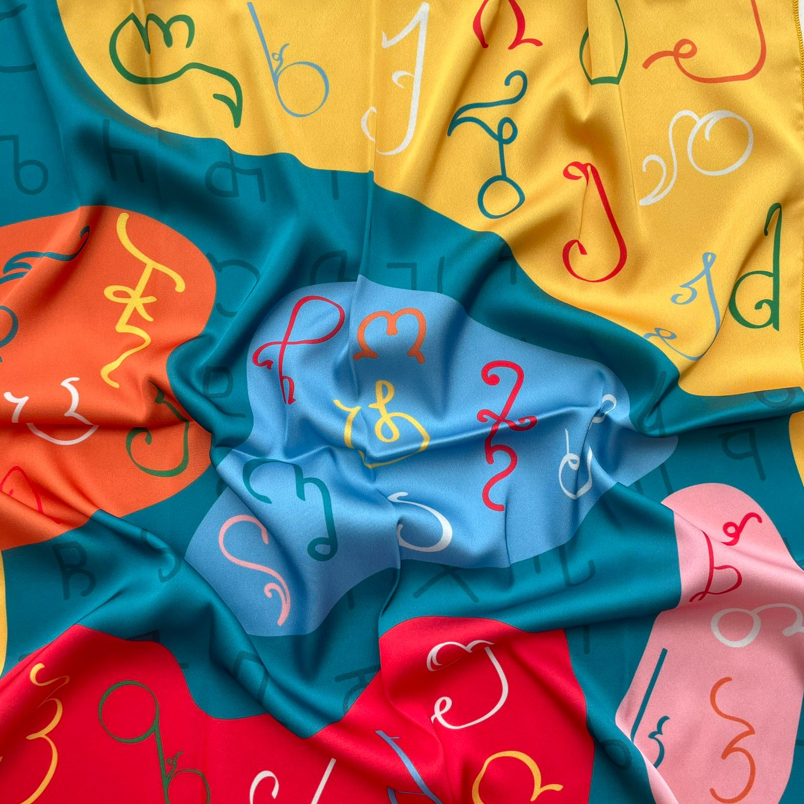 Georgian Alphabet Colorful Silk Scarf
