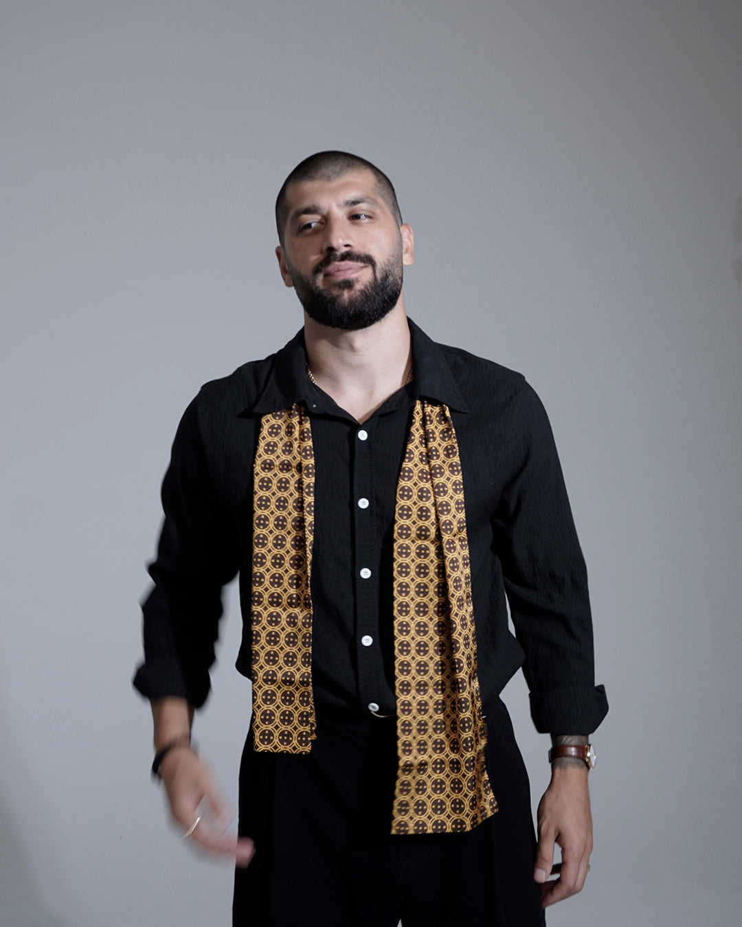 Golden Brown Sword & Shield Silk Scarf