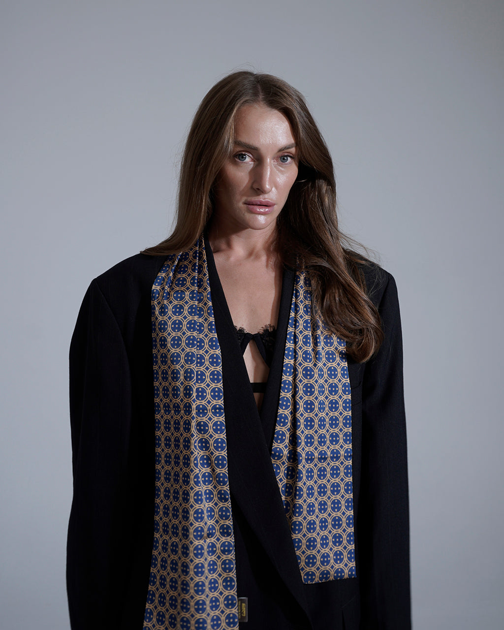 Royal Blue Sword & Shield Silk Scarf