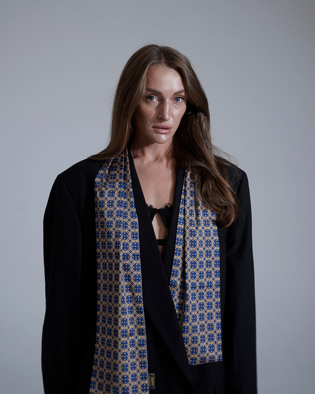 Royal Blue Sword & Shield Silk Scarf