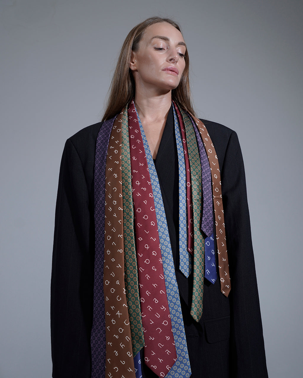 Wine Red Asomtavruli Alphabet Silk Tie