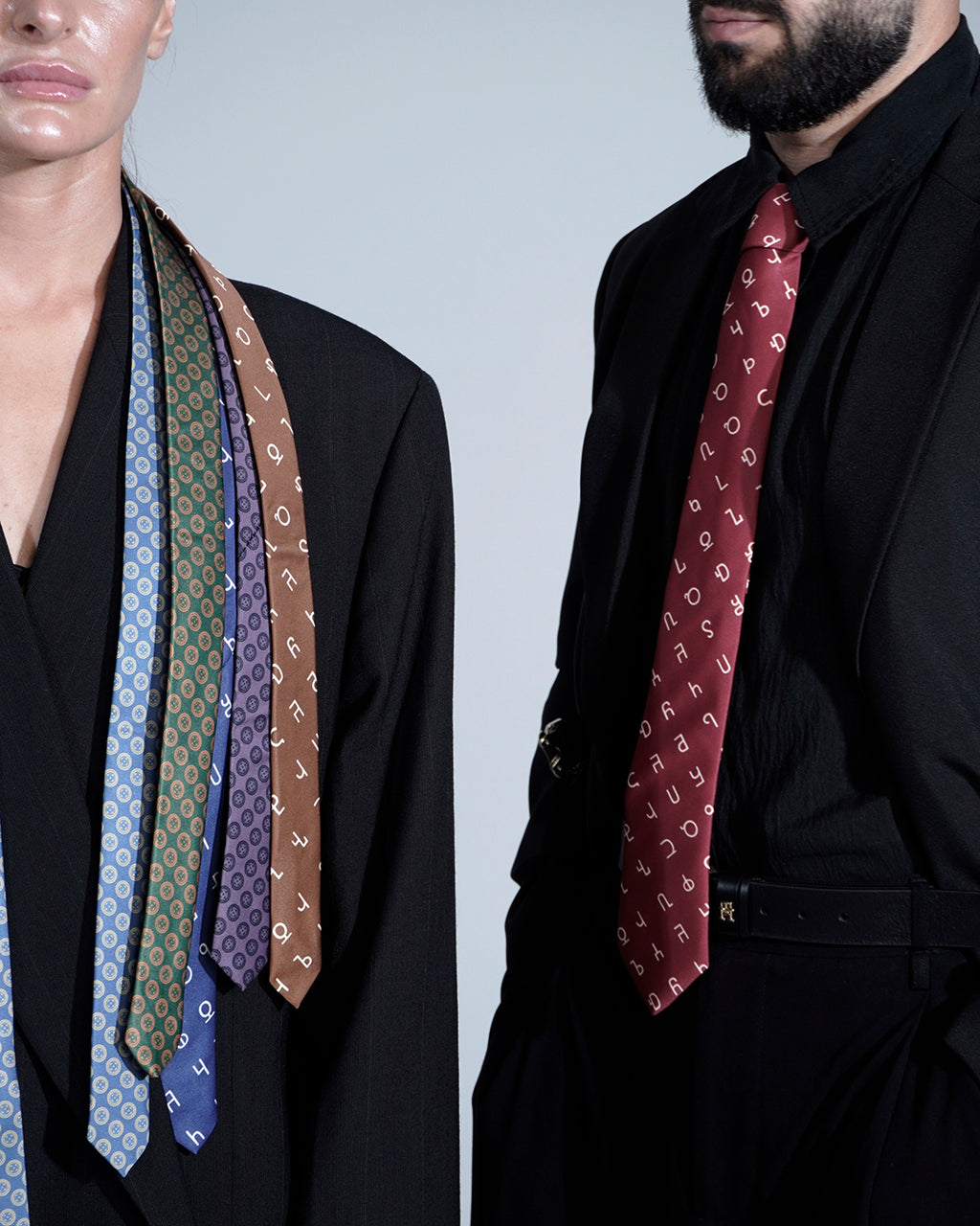 Wine Red Asomtavruli Alphabet Silk Tie