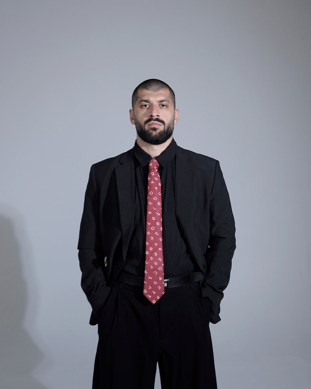 Wine Red Asomtavruli Alphabet Silk Tie