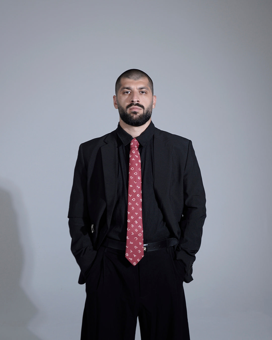 Wine Red Asomtavruli Alphabet Silk Tie