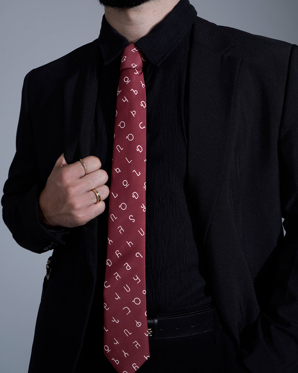 Wine Red Asomtavruli Alphabet Silk Tie