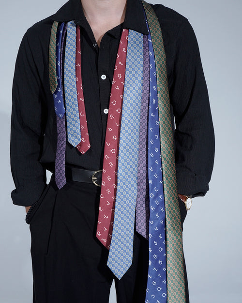 Blue Asomtavruli Alphabet Silk Tie