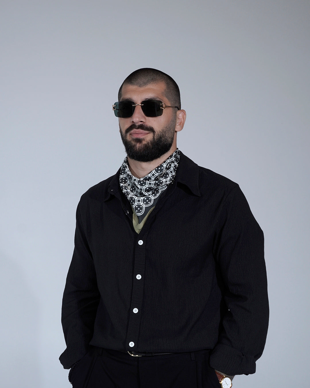 Black & Olive Sword & Shield Silk Pocket Square