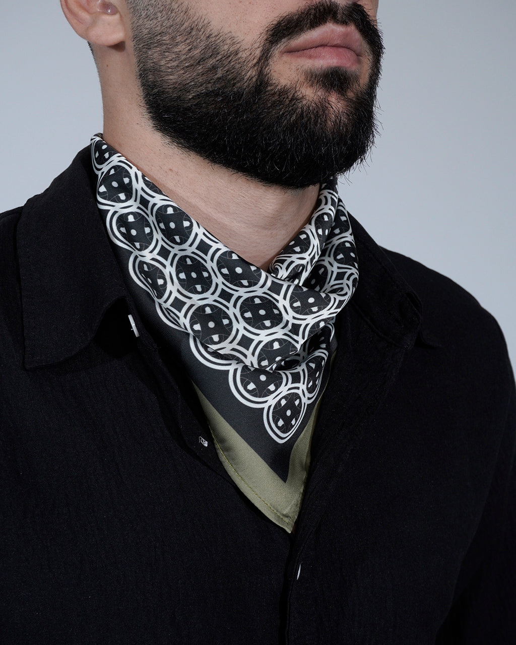 Black & Olive Sword & Shield Silk Pocket Square
