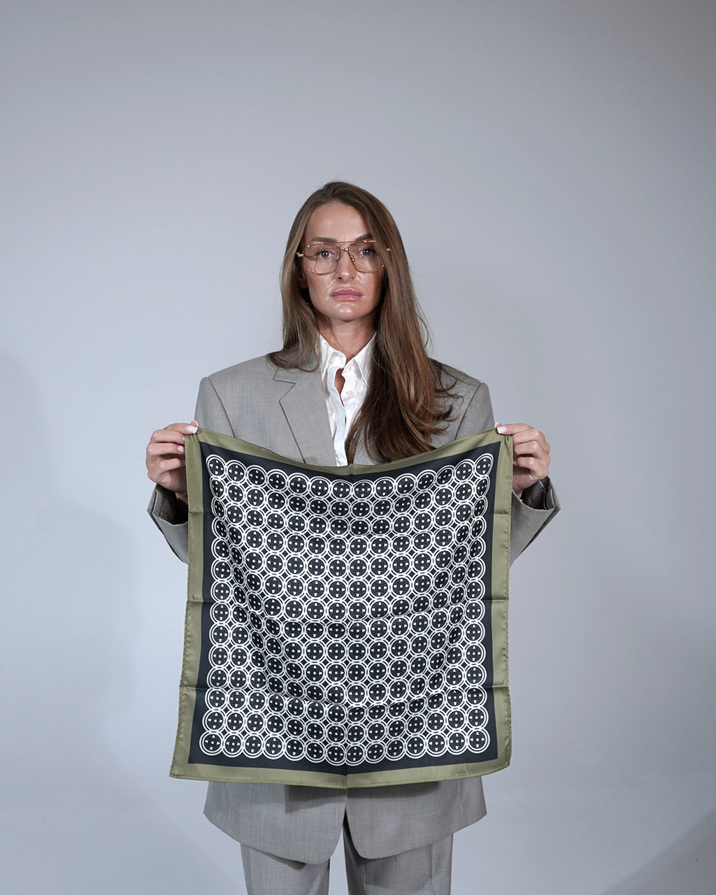 Black & Olive Sword & Shield Silk Pocket Square