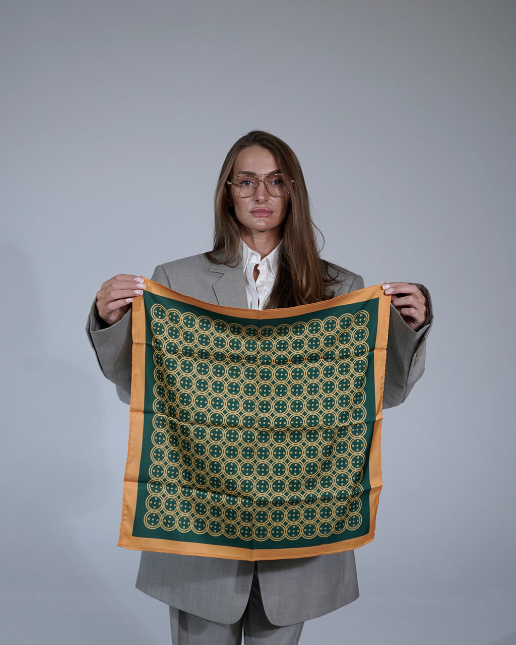 Green Sword & Shield Silk Pocket Square