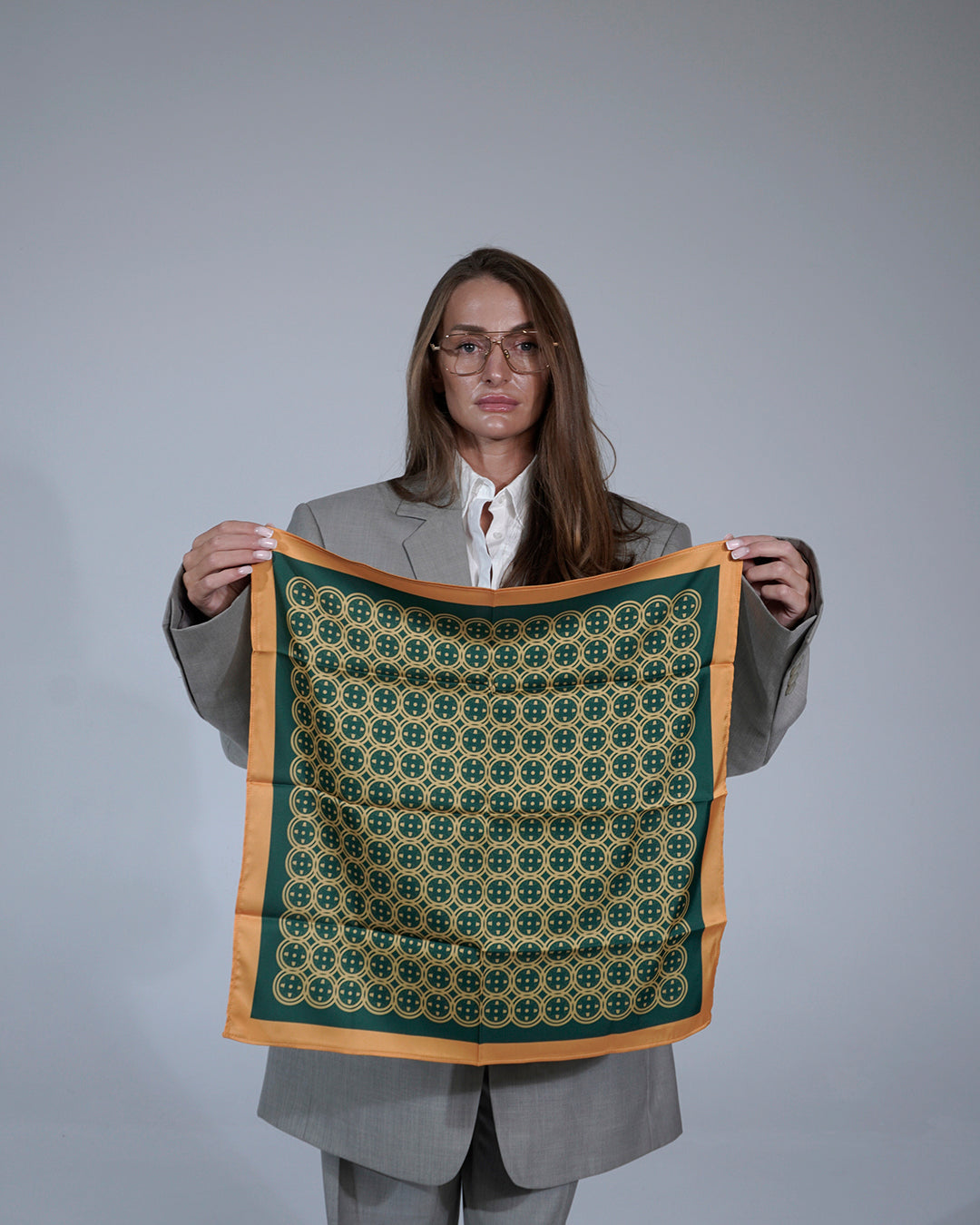 Green Sword & Shield Silk Pocket Square