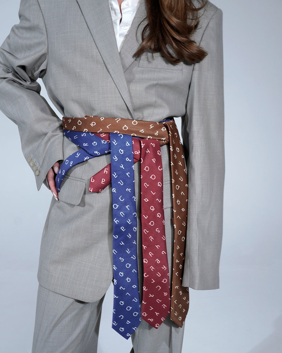 Wine Red Asomtavruli Alphabet Silk Tie
