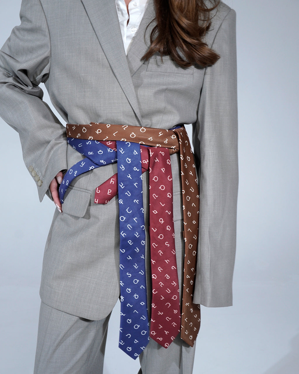 Brown Asomtavruli Alphabet Silk Tie