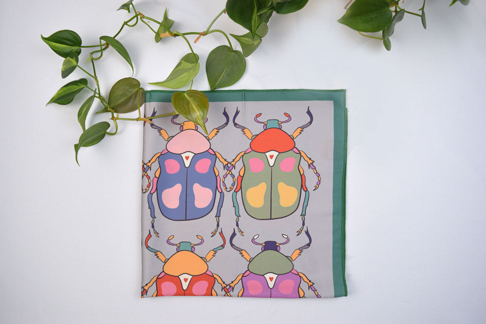 Colorful Beetles Silk Scarf