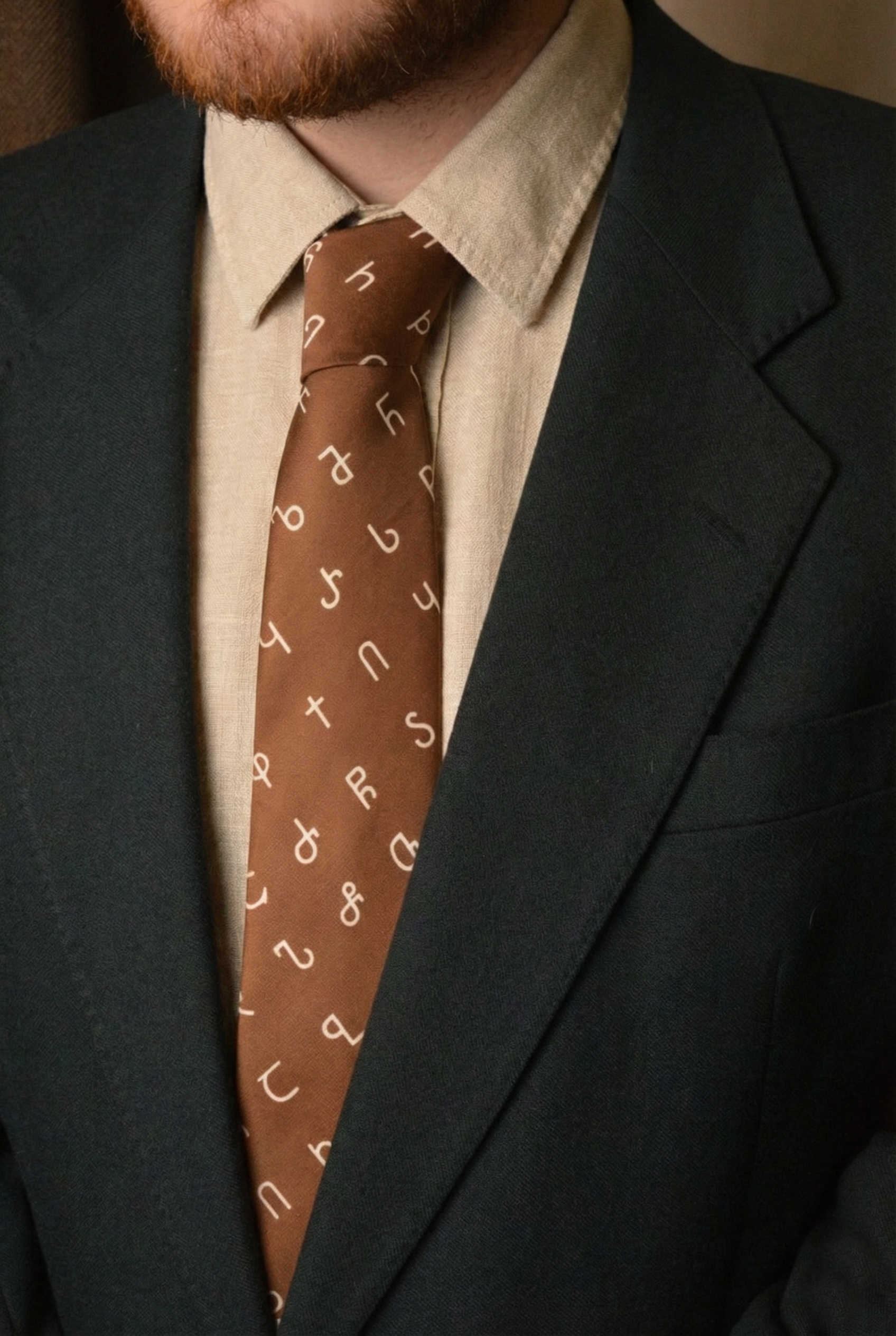 Brown Asomtavruli Alphabet Silk Tie