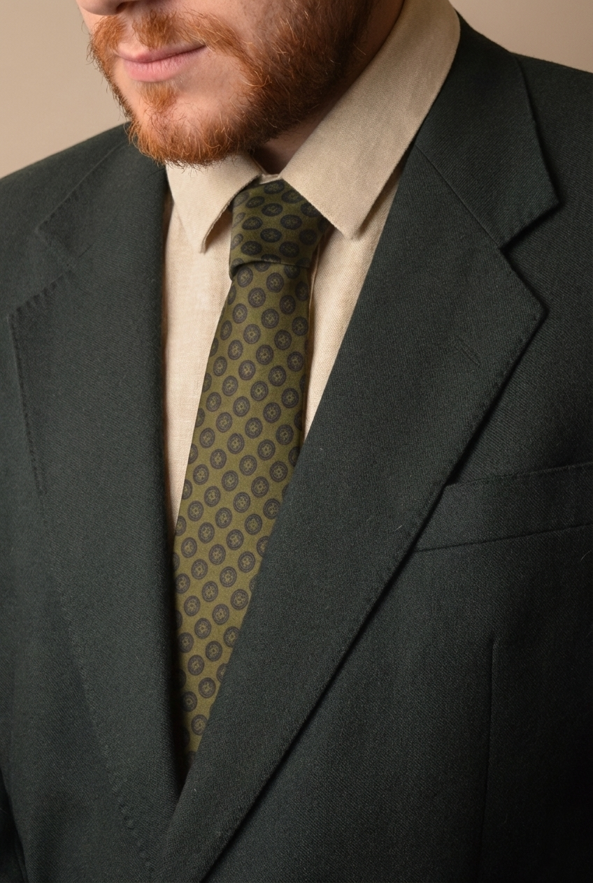 Olive Green Sword & Shield Silk Tie