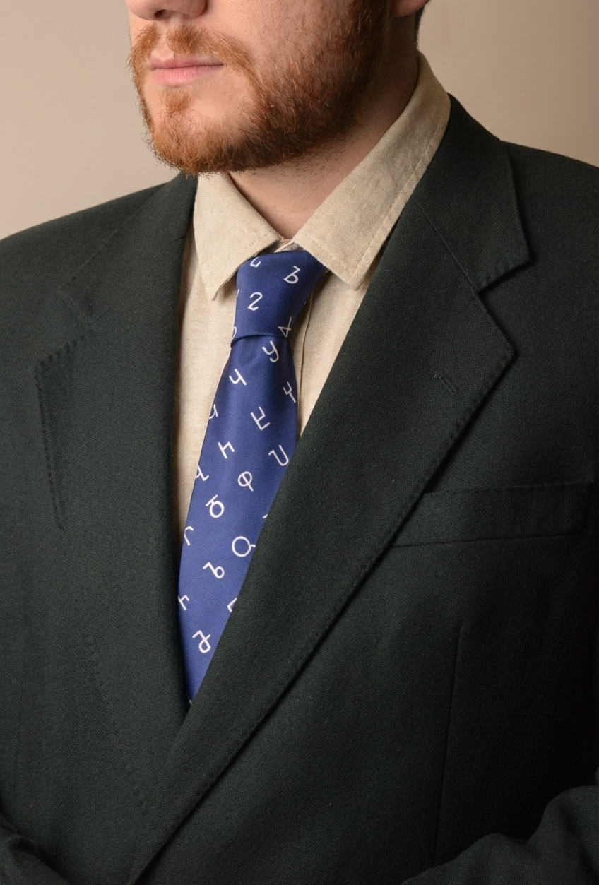 Blue Asomtavruli Alphabet Silk Tie