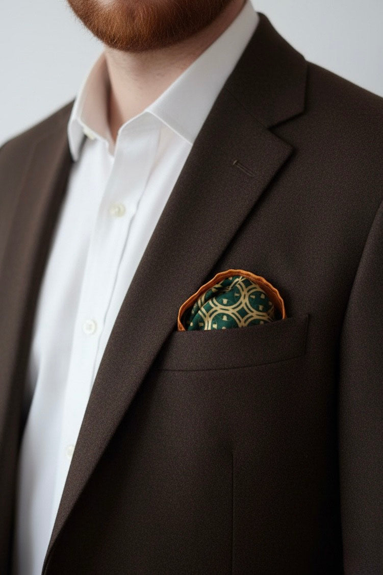 Green Sword & Shield Silk Pocket Square