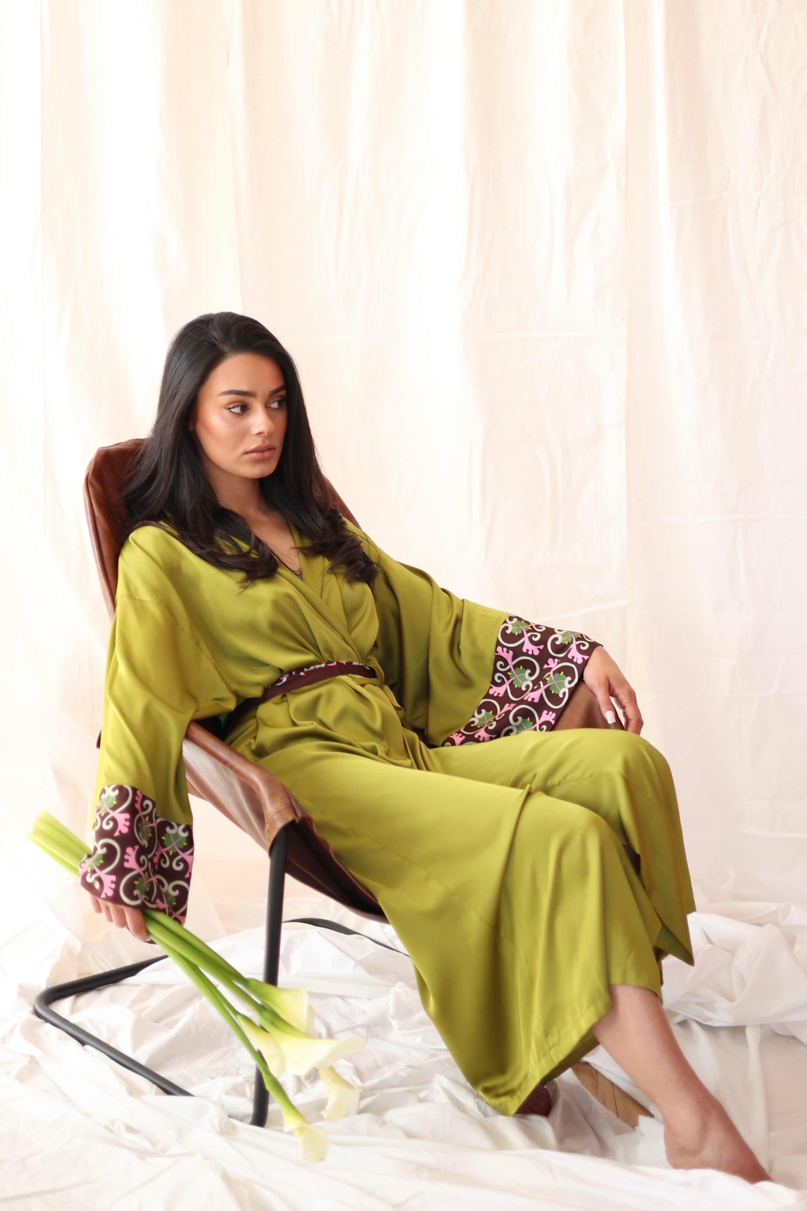 Oil Green Silk Robe
