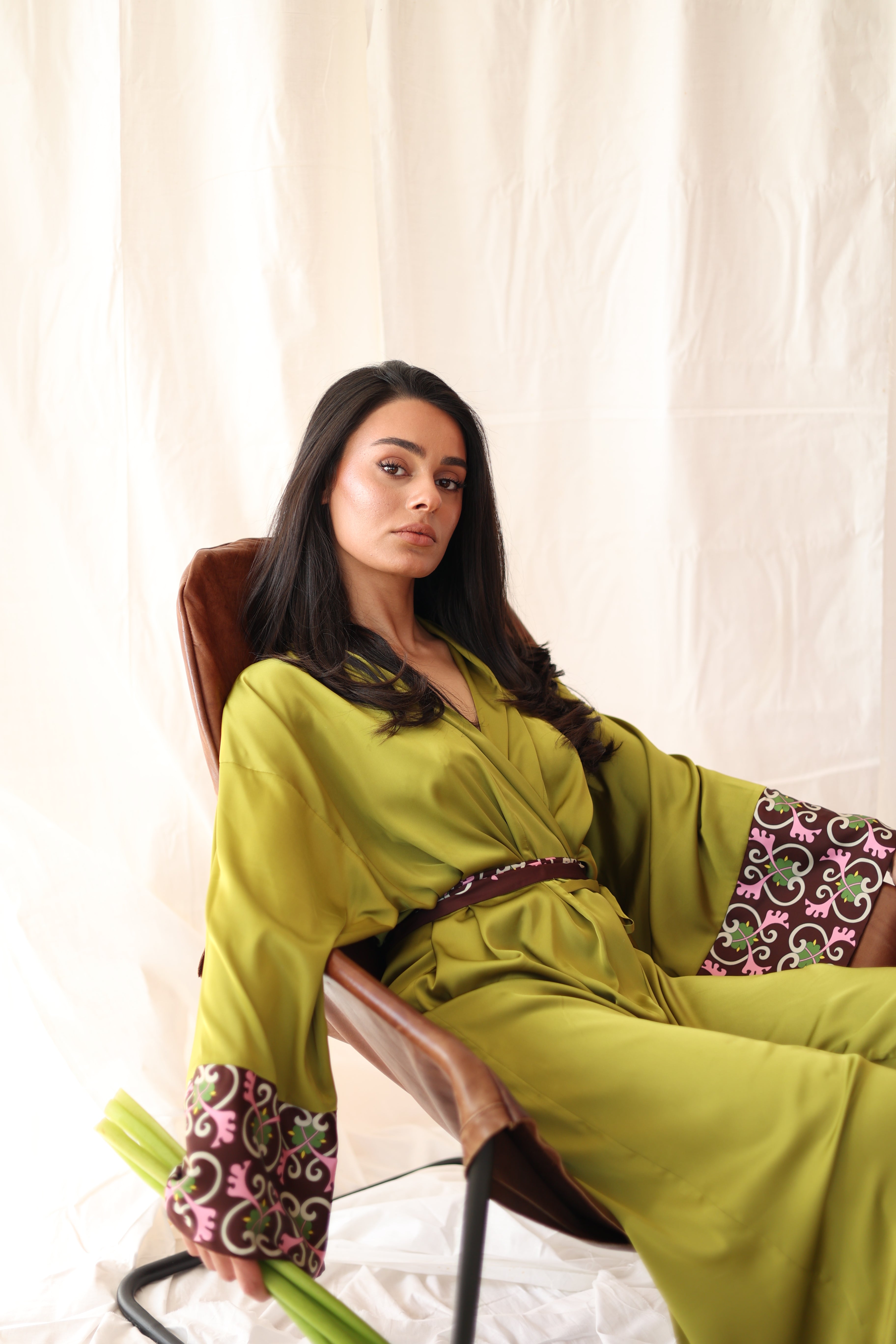 Oil Green Silk Robe