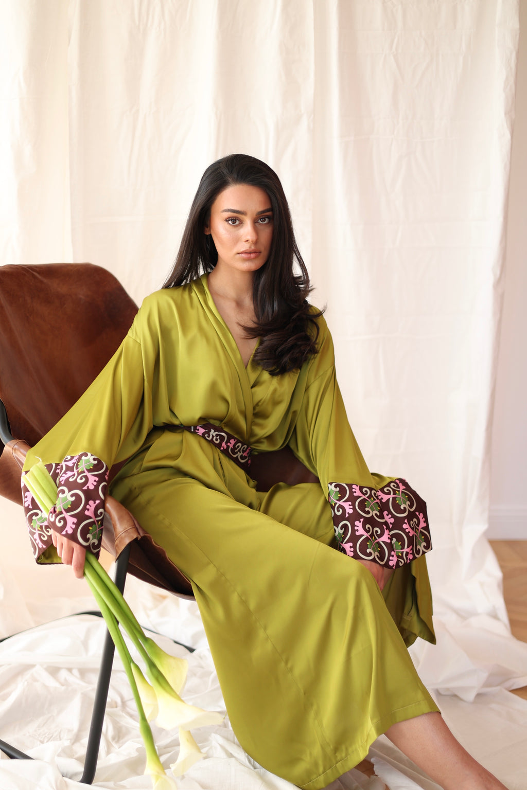 Oil Green Silk Robe