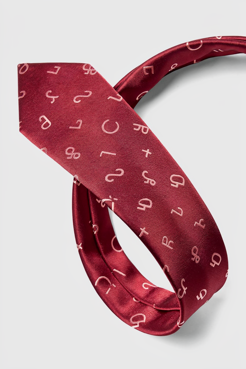 Wine Red Asomtavruli Alphabet Silk Tie